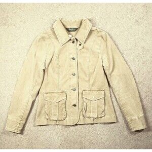 Eddie Bauer Women's Corduroy Outdoor Jacket Stand Up Collar Pockets Tan Size M